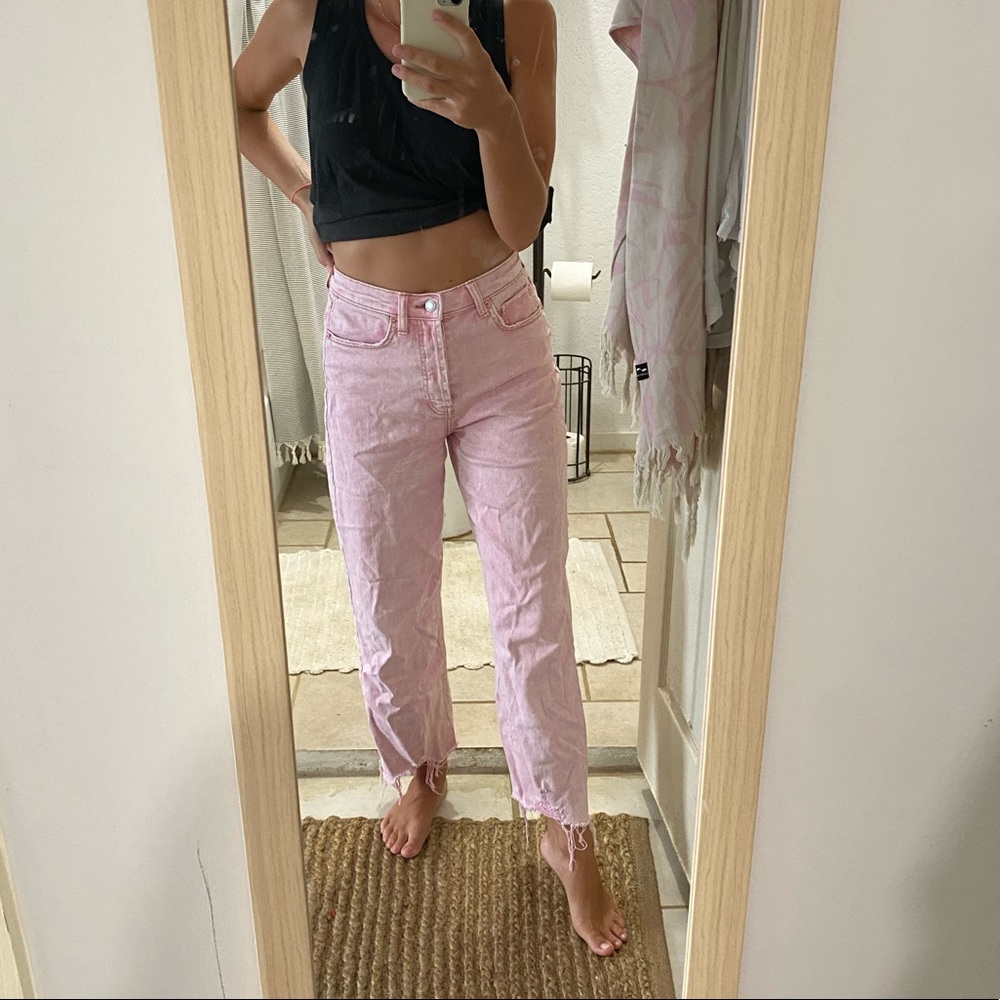 Pink wide leg jeans